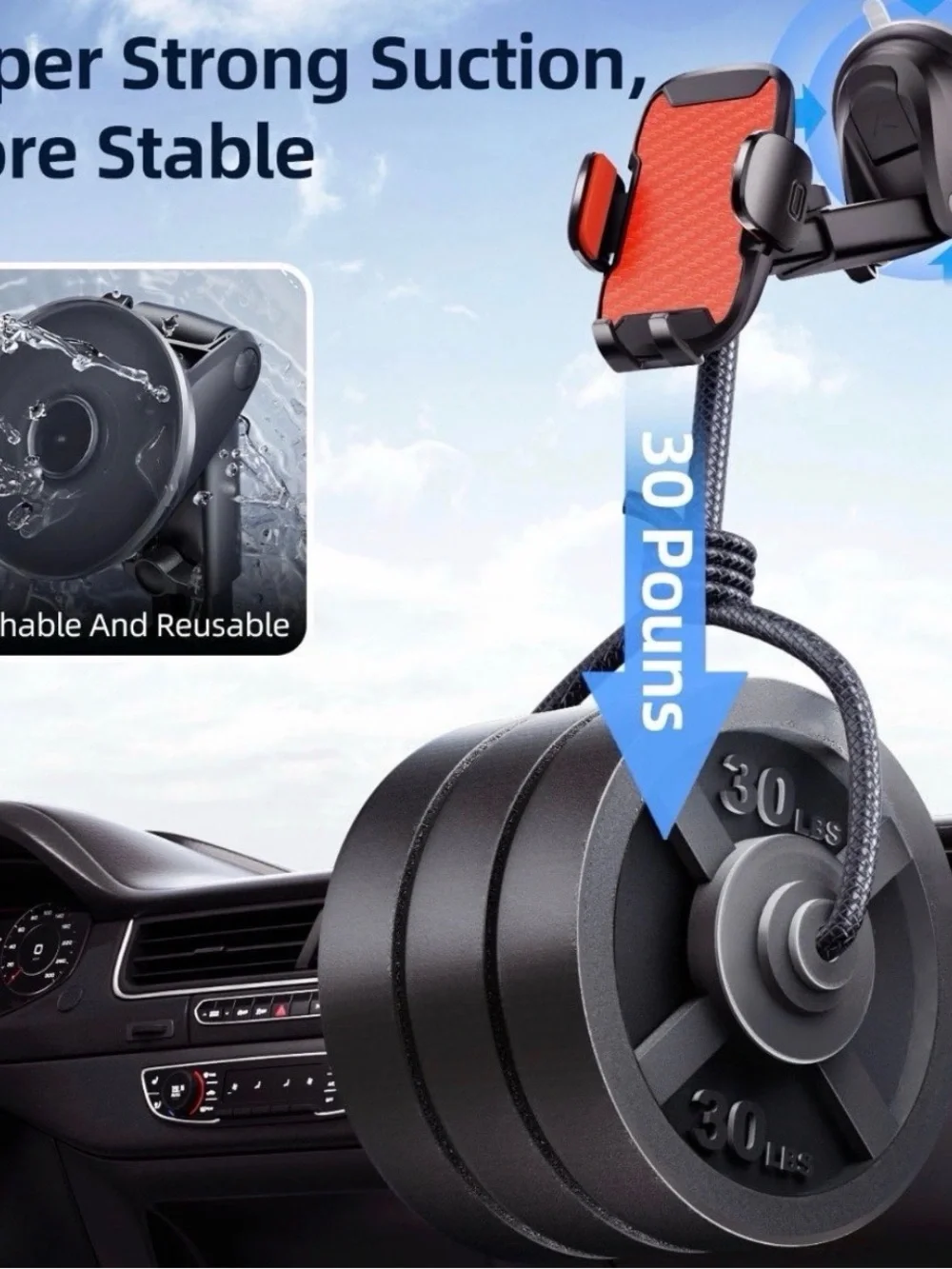 3-in-1 Universal Car Phone Mount – Dashboard, Windshield & Air Vent Holde